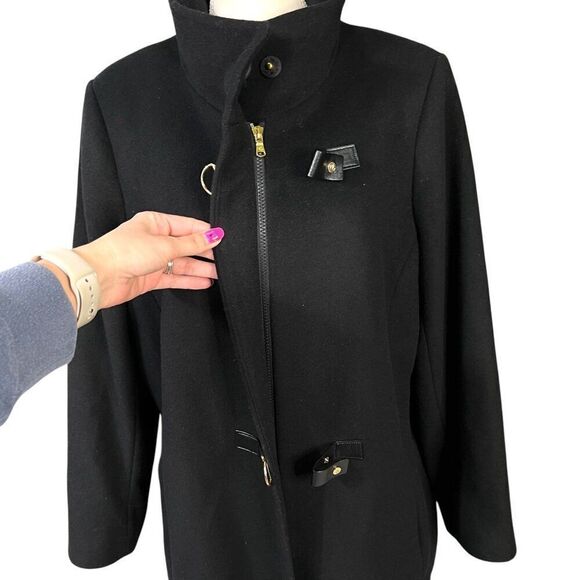 Lauren Ralph Lauren Women's Black Buckle-Front Walker Wool Blend Coat Size 16W - Picture 5 of 12